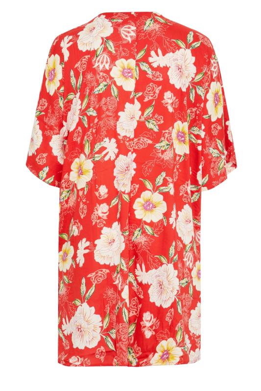Plus Size Red Floral Print Longline Kimono Cardigan | Yours Clothing  7