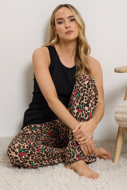 LTS Tall Women's Black Cherry & Leopard Cotton Pyjama Set | Long Tall Sally 1