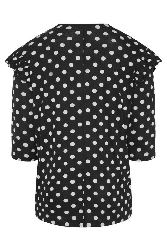 Plus Size Black Spot Print Tie Neck Top | Yours Clothing 7