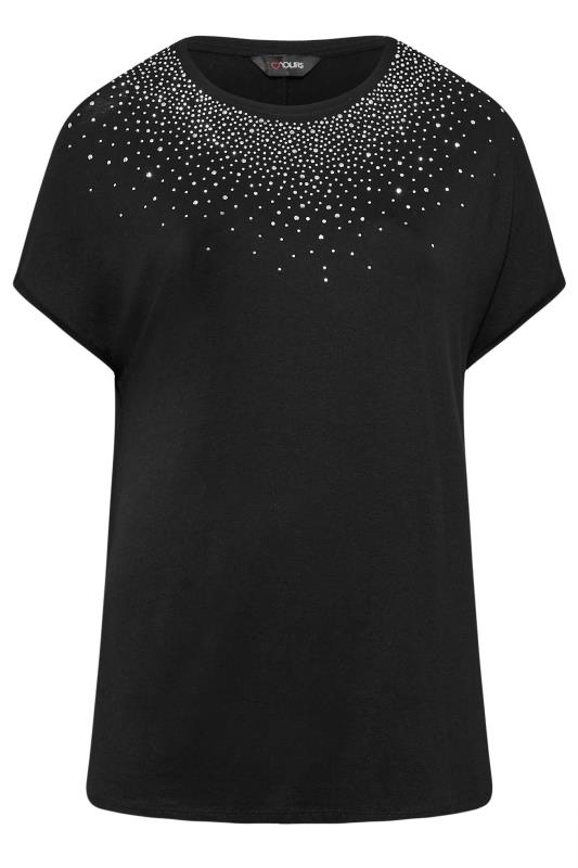 Plus Size Black Stud Embellished Grown On Sleeve T-Shirt | Yours Clothing 6