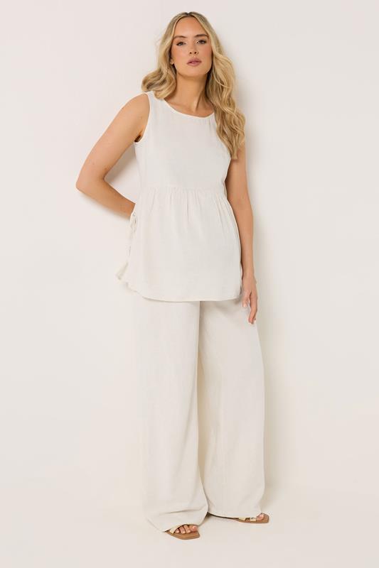 LTS Tall Women's Maternity Cream Tie Side Linen Peplum Top | Long Tall Sally 1