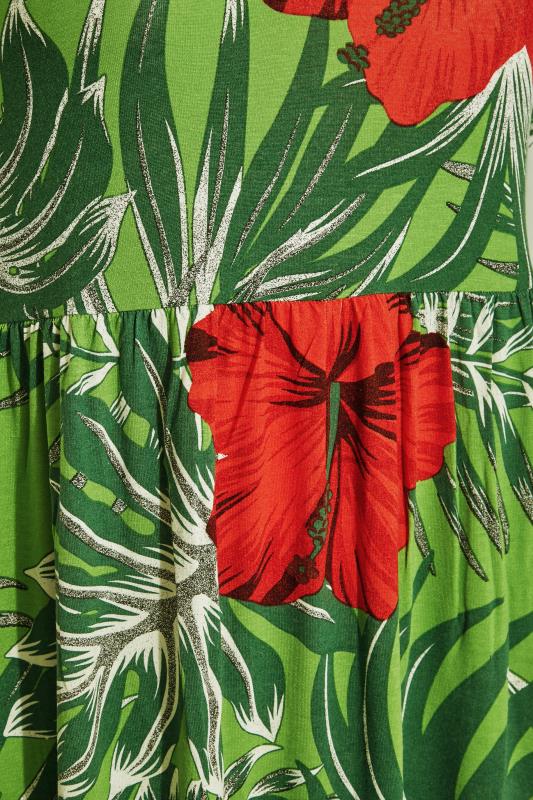 Curve Green Tropical Print Pocket Maxi Dress 5