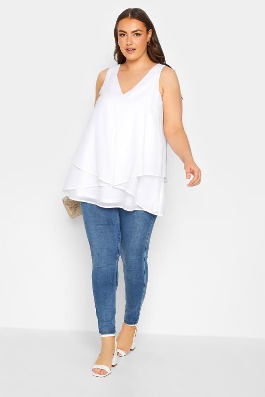 YOURS LONDON Plus Size White Layered Vest Top | Yours Clothing 2