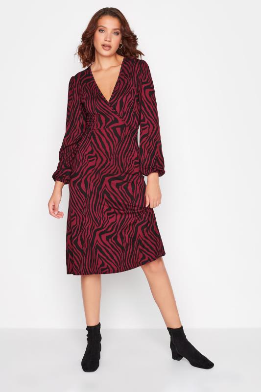 LTS Tall Red & Black Zebra Print Wrap Dress 1