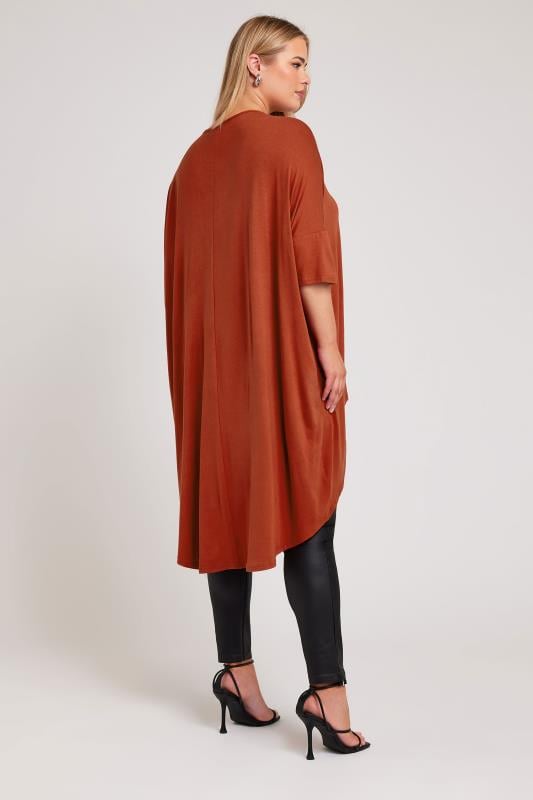 YOURS LONDON Plus Size Brown Dipped Hem Longline Tunic | Yours Clothing 5