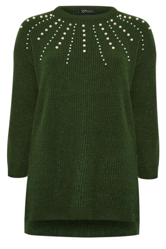 YOURS LUXURY Plus Size Green Embellished Dipped Hem Jumper | Yours Clothing 7