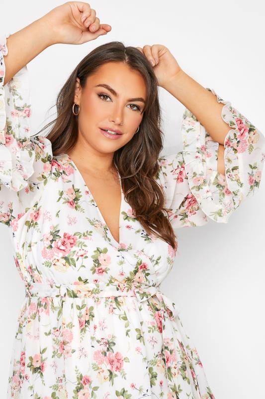 YOURS LONDON Plus Size White Floral Ruffle Wrap Top | Yours Clothing 4