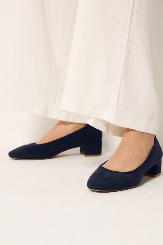 LTS Navy Blue Block Heel Ballerina Pumps | Long Tall Sally 1