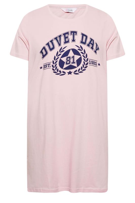 Plus Size Pink 'Duvet Day' Varsity Nightdress | Yours Clothing 5