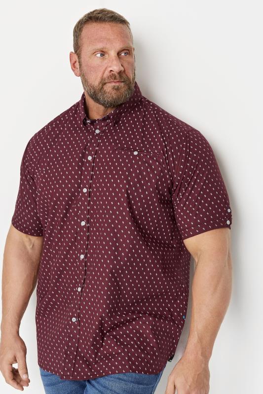 Men's  D555 Big & Tall Burgundy All Over Print Short Sleeve Shirt