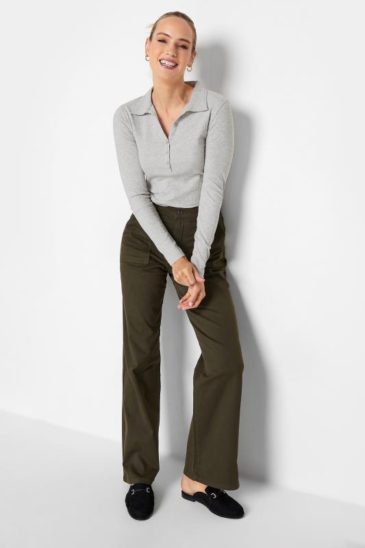LTS Tall Grey Ribbed Button Detail Collared Top | Long Tall Sally 3
