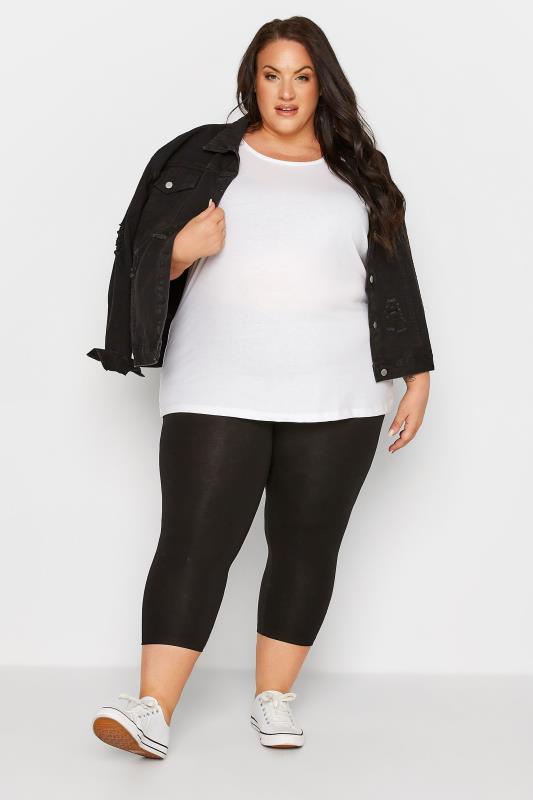 Plus Size Black Cotton Cropped Leggings | Yours Clothing 2