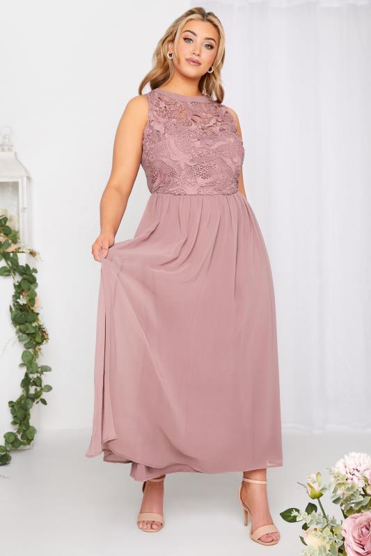 Plus Size YOURS LONDON Curve Pink Lace Front Chiffon Maxi Bridesmaid Dress | Yours Clothing  2