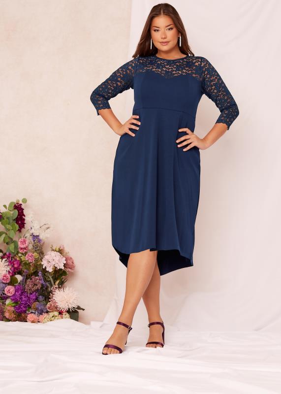 YOURS LONDON Plus Size Navy Blue Lace Sweetheart Midi Dress | Yours Clothing 5