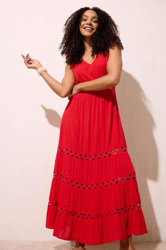  M&Co Red Sleeveless Tiered Maxi Dress
