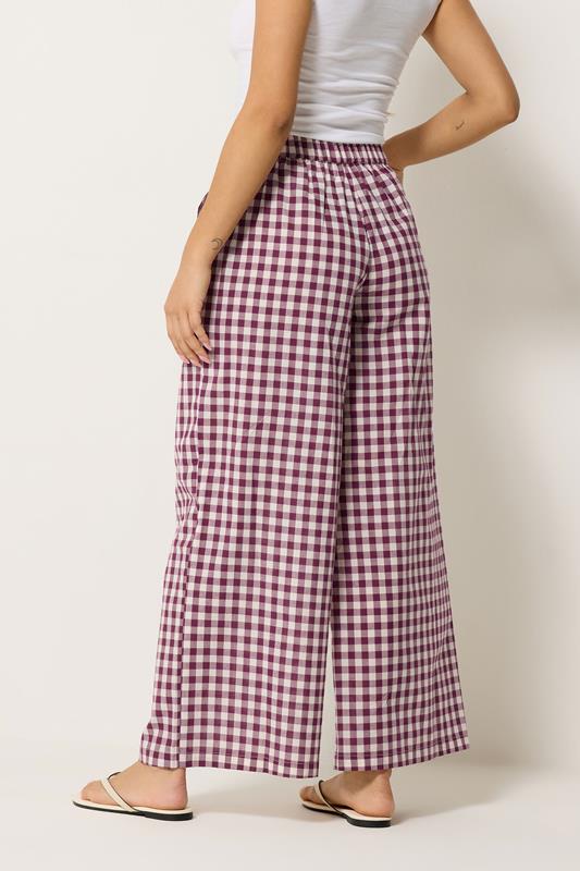 PixieGirl Petite Women's Burgundy Red Gingham Cotton Wide Leg Trousers | PixieGirl 2
