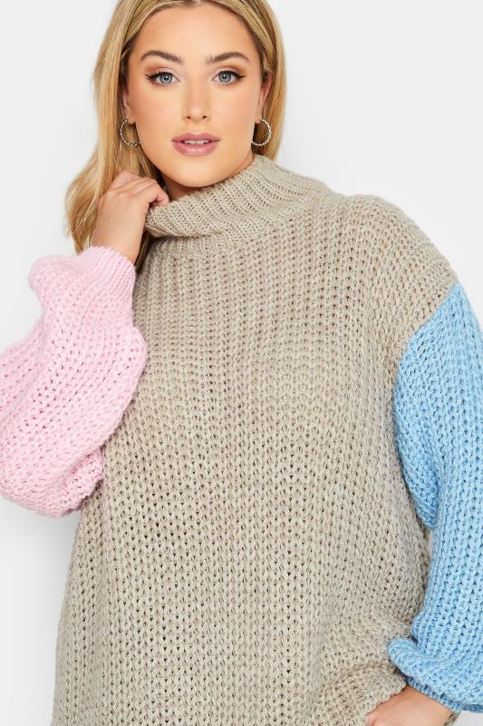 YOURS LUXURY Plus Size Beige Brown Colour Block Sleeve Jumper | Yours Clothing 4