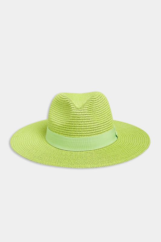 Lime Green Straw Fedora Hat | Yours Clothing  2