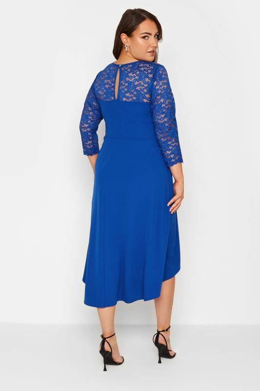 YOURS LONDON Plus Size Curve Royal Blue Lace Sweetheart Midi Dress | Yours Clothing  3