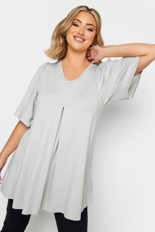 YOURS Plus Size Grey Pleat Front Top | Yours Clothing 1