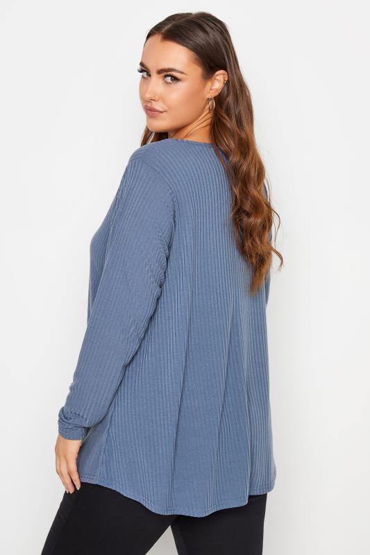 Plus Size LIMITED COLLECTION Blue Long Sleeve Ribbed Top | Yours Clothing 3