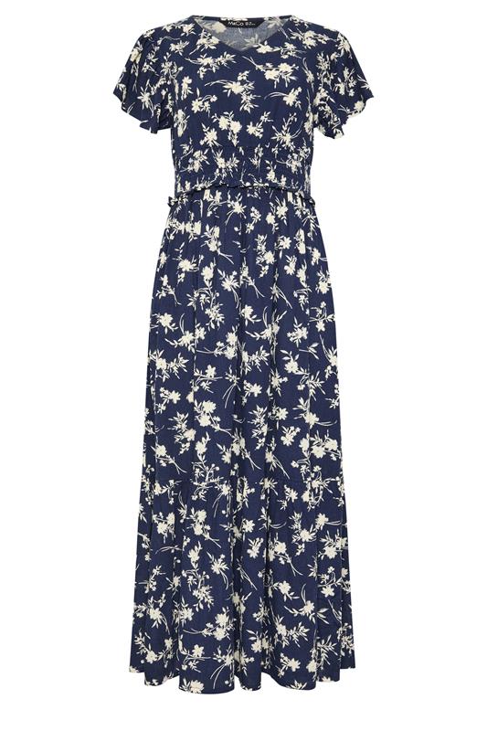M&Co Navy Blue Floral Print Shirred Waist Maxi Dress | M&Co 5