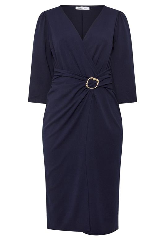 YOURS LONDON Plus Size Navy Blue Buckle Wrap Dress | Yours Clothing 5