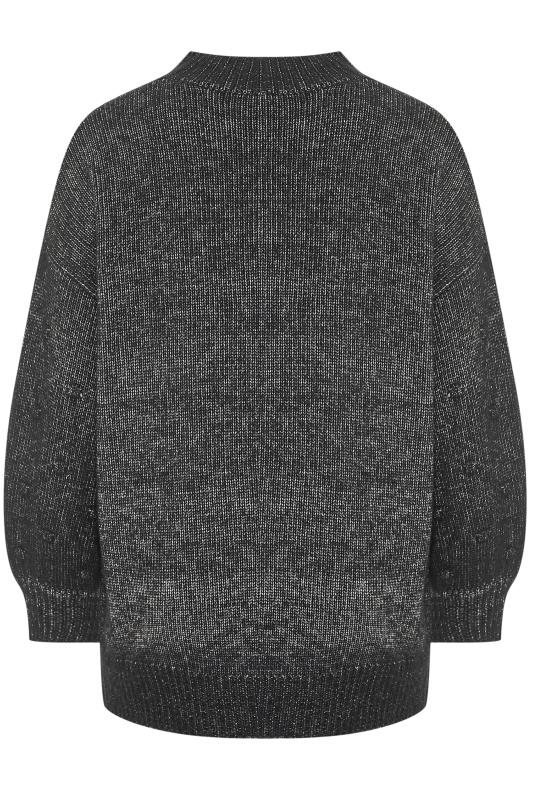 Black Marl Balloon Sleeve Chunky Knitted Jumper | Yours Clothing