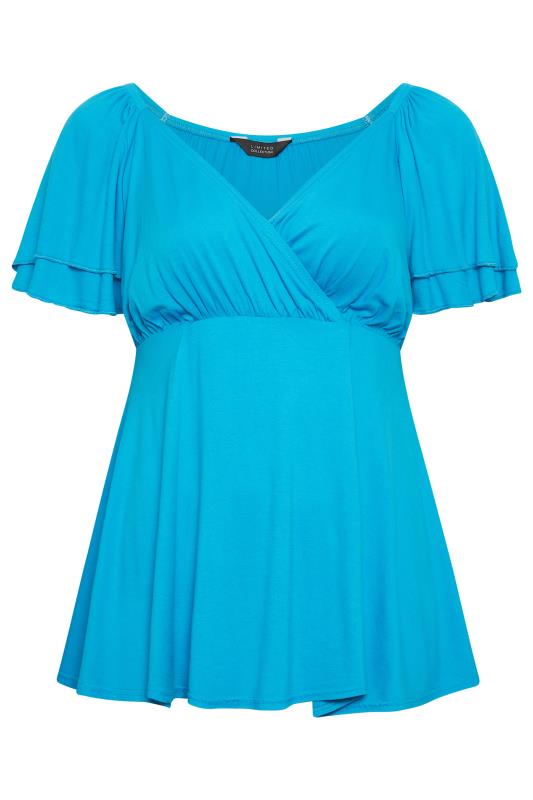 LIMITED COLLECTION Plus Size Blue Layered Sleeve Wrap Top | Yours Clothing 6