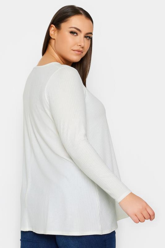 YOURS Plus Size White Ribbed Swing T-Shirt | Yours Clothing 3