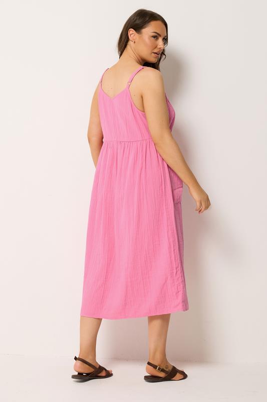 YOURS Plus Size Pink Cheesecloth Strappy Maxi Dress | Yours Clothing 2
