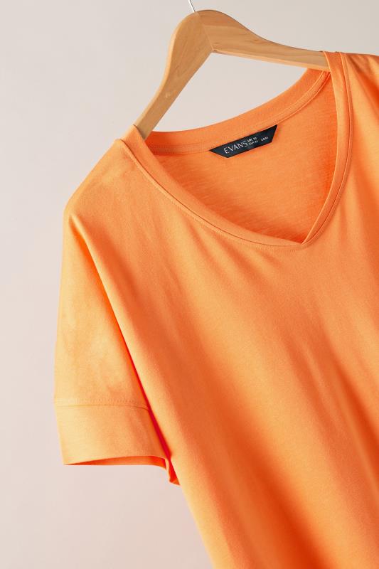 EVANS Plus Size Orange V-Neck Modal Rich T-Shirt | Evans 7