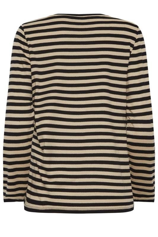 M&Co Beige Brown Stripe V-Neck Cotton Long Sleeve T-Shirt | M&Co 8