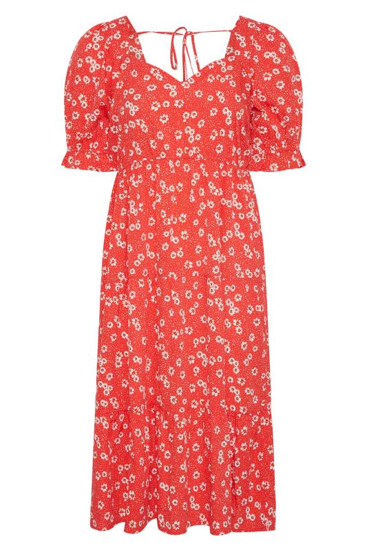 LIMITED COLLECTION Plus Size Red Floral Print Puff Sleeve Midi Dress | Yours Clothing 6