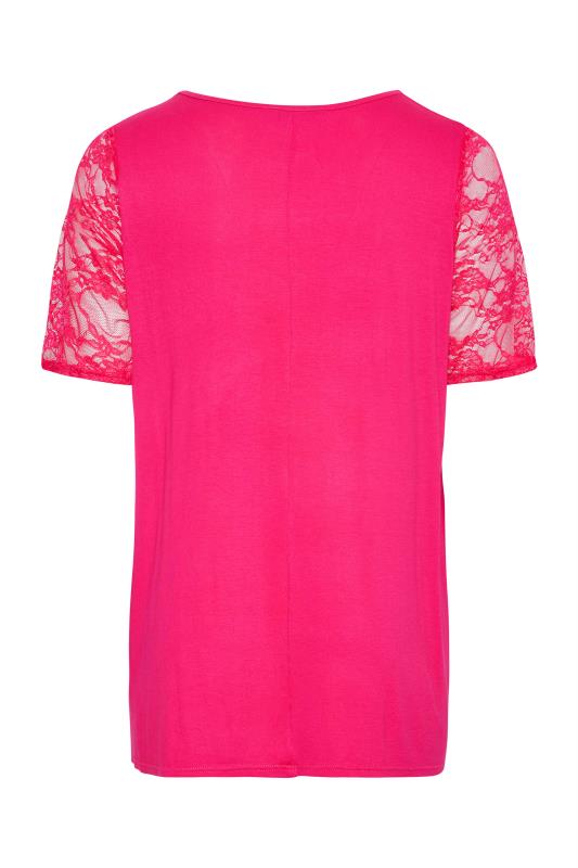 LIMITED COLLECTION Curve Hot Pink Lace Sleeve T-Shirt_Y.jpg