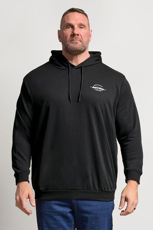 JACK & JONES Big & Tall Black Printed Hoodie | BadRhino 1