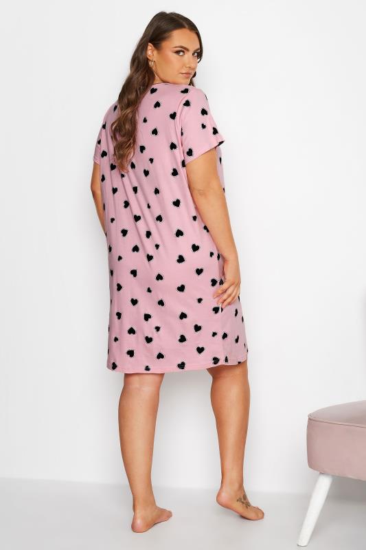 Plus Size Pink Heart Print Placket Nightdress | Yours Clothing 3