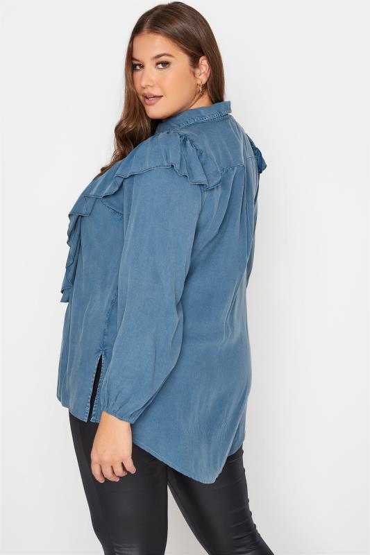 LIMITED COLLECTION Curve Blue Frill Chambray Shirt 3