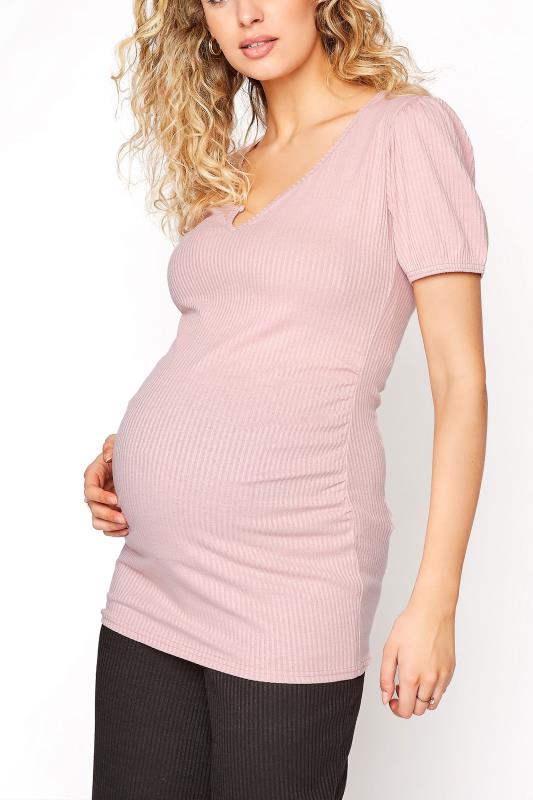 LTS Tall Maternity Blush Pink Puff Sleeve Top 1