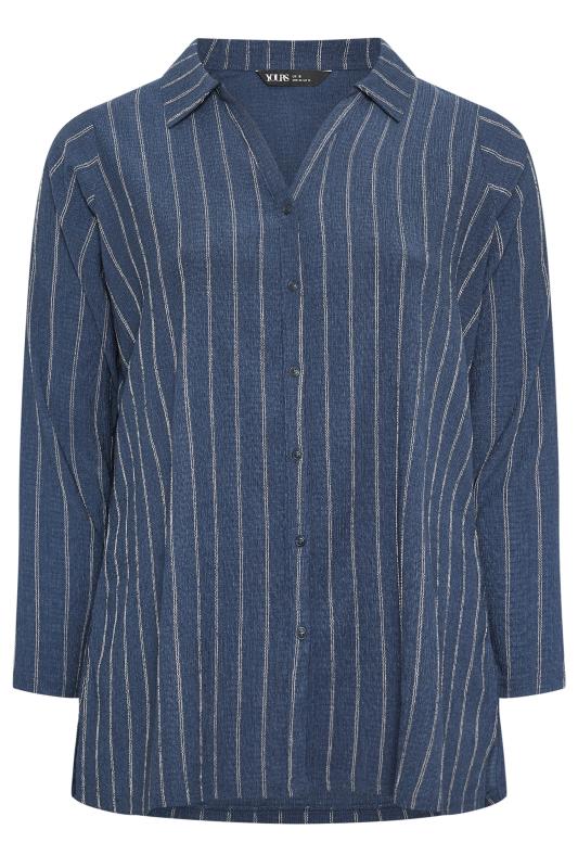 YOURS Plus Size Navy Blue Textured Pinstripe Shirt | Yours Clothing 6