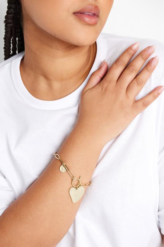 Gold Tone Heart Charm Bracelet | Yours Clothing 1