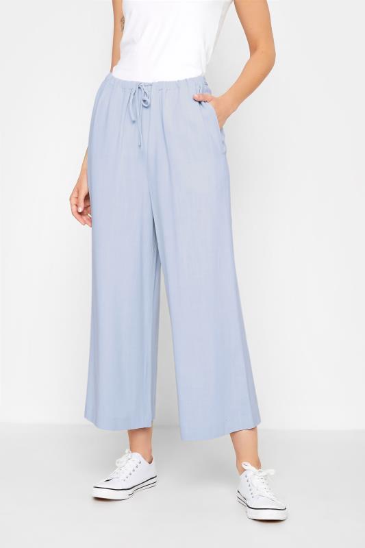 LTS Tall Women's Light Blue Linen Blend Cropped Trousers | Long Tall Sally  1