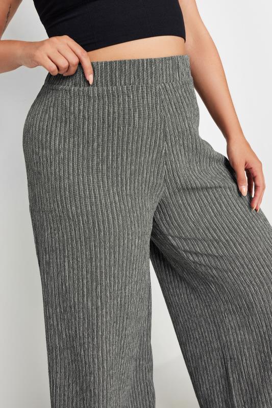 YOURS Plus Size Grey Stripe Print Textured Wide Leg Trousers | Yours Clothing 4