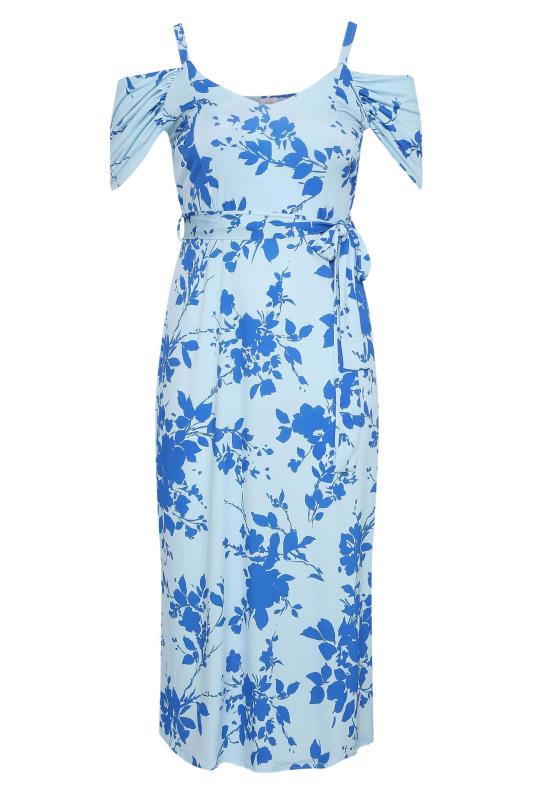 YOURS LONDON Plus Size Blue Floral Cold Shoulder Maxi Dress | Yours Clothing 6