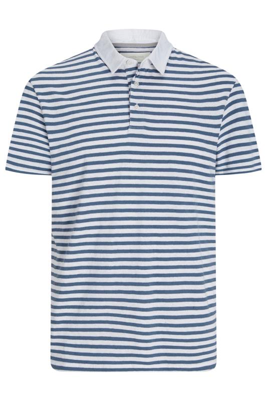 Men's  JACK & JONES Big & Tall White & Blue Striped Linen Polo Shirt