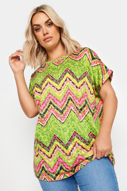  Grande Taille YOURS Curve Green Geometric Print T-Shirt