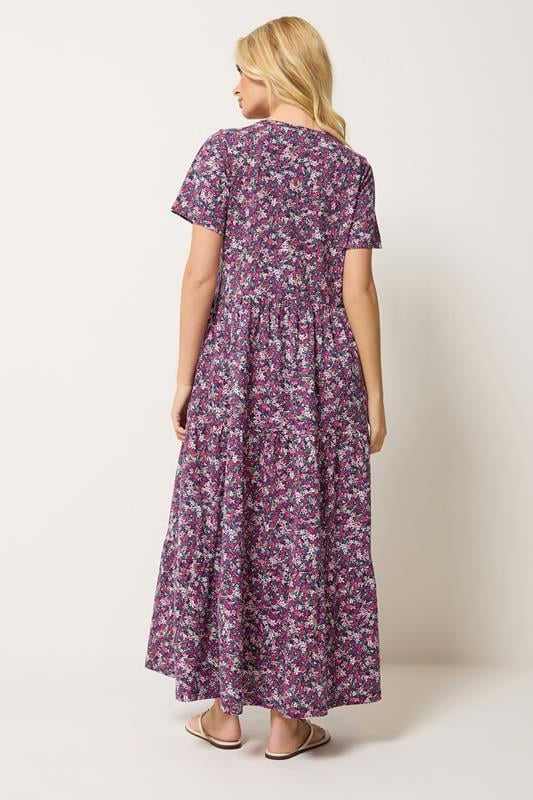 M&Co Berry Purple Ditsy Floral Cotton Tiered Maxi Dress | M&Co 2