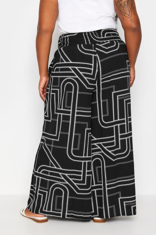 YOURS Plus Size Black Abstract Print Shirred Wide Leg Trousers | Yours Clothing 4