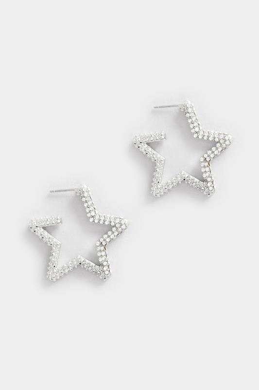 Silver Tone Diamante Star Hoop Earrings | Yours Clothing 2