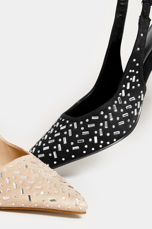 LTS Black Diamante Slingback Heel Court Shoes In Standard D Fit 2
